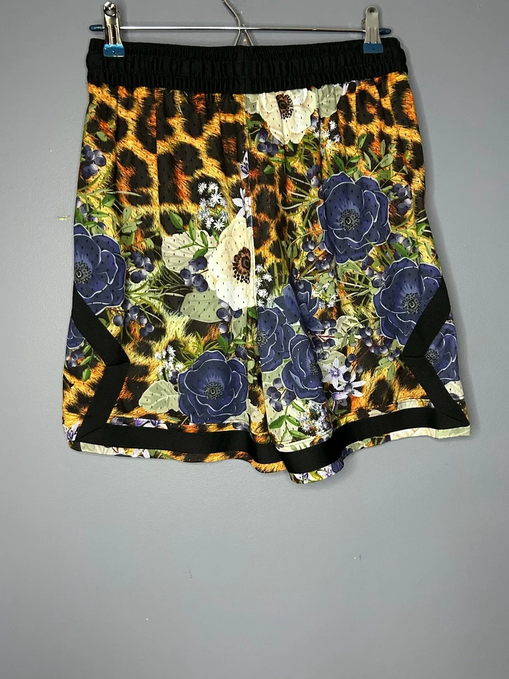 Jordan Diamond Shorts Black Leopard Blue Floral Print Mens L Jungle Unique Rare